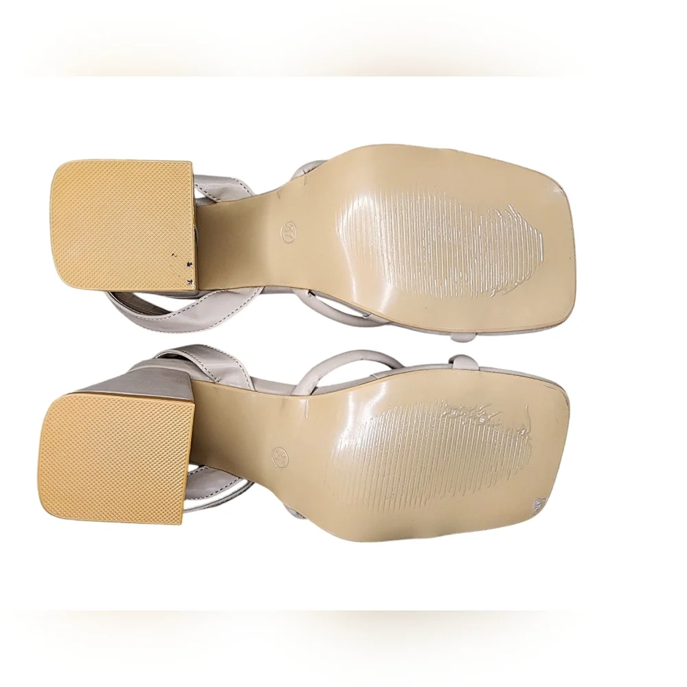 CYBLING nude strappy block heel sandals size 37 square toe ankle buckle